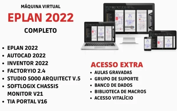 EPLAN 2022 - Electric P8 + Pro Panel + Fluid +Harness + Vídeo Aulas + Biblioteca de Macros