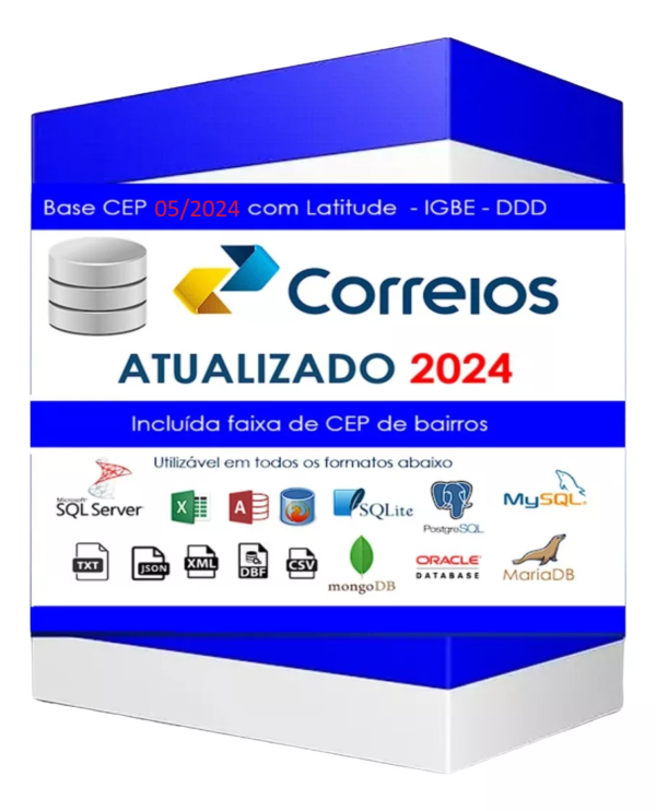 Base Cep Correios/DNE 05/2024 - Completa com latitude, longitude, DDD, COD. IBGE